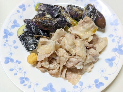 ポン酢しょうゆが合います、揚げ茄子と豚バラ焼き